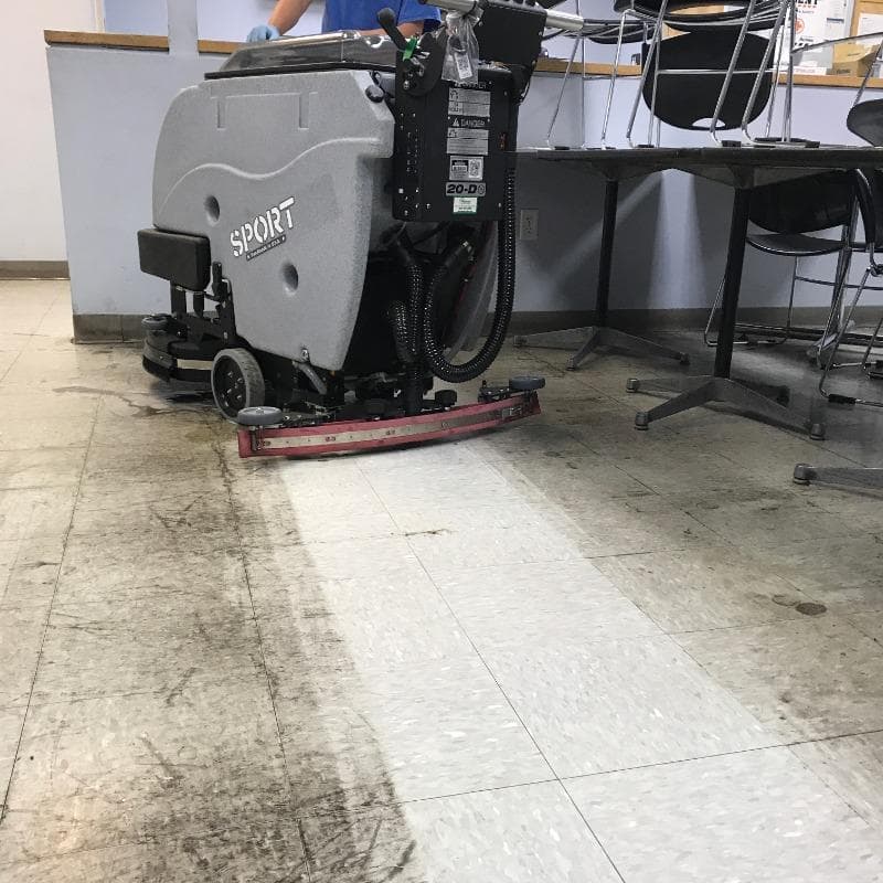 Tomcat Walk Behind Floor Scrubbers Sport lunchrooms vct SPORT Walk Behind Floor Scrubber cleaning the VCT floor in a lunch room of a tech school in Nashville,  Tennessee